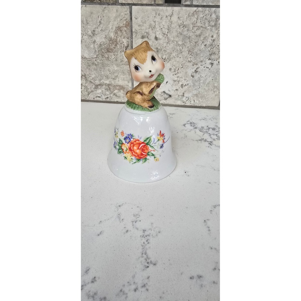 Vintage Ceramic Chipmunk Squirrel Floral Dinner Bell Wal-Mart Taiwan Decor